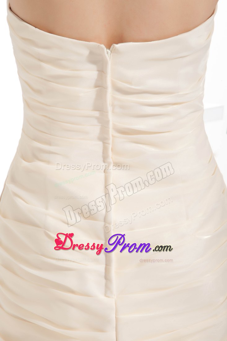 Cream Colored Column Organza Prom Homecoming Dress with Ruffles