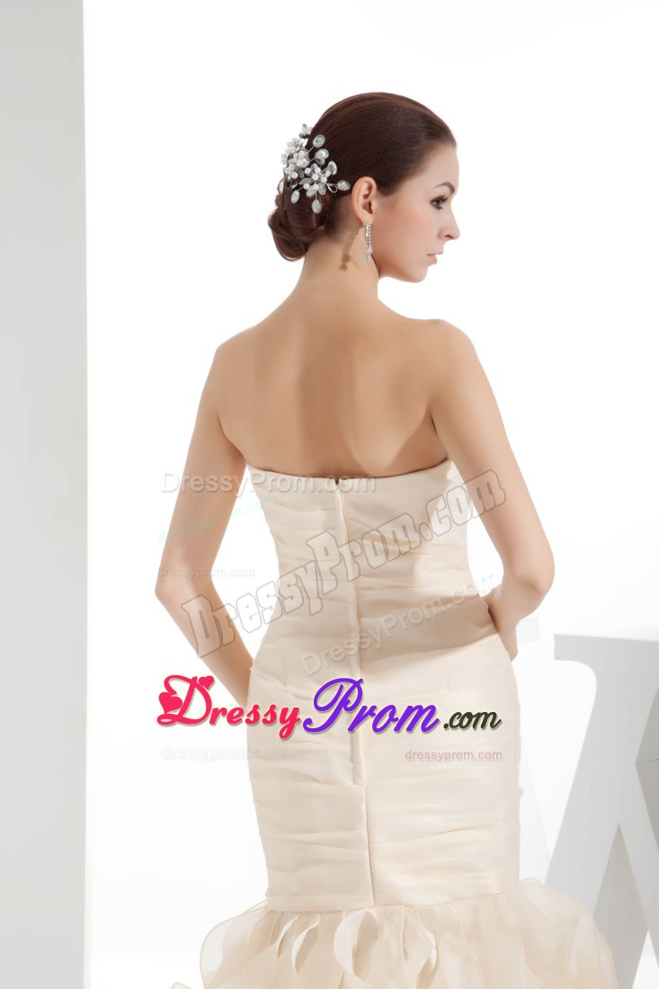 Cream Colored Column Organza Prom Homecoming Dress with Ruffles