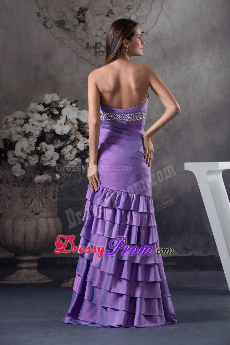 Lavender High Slit Prom Homecoming Dress with Beading Ruffled Layers