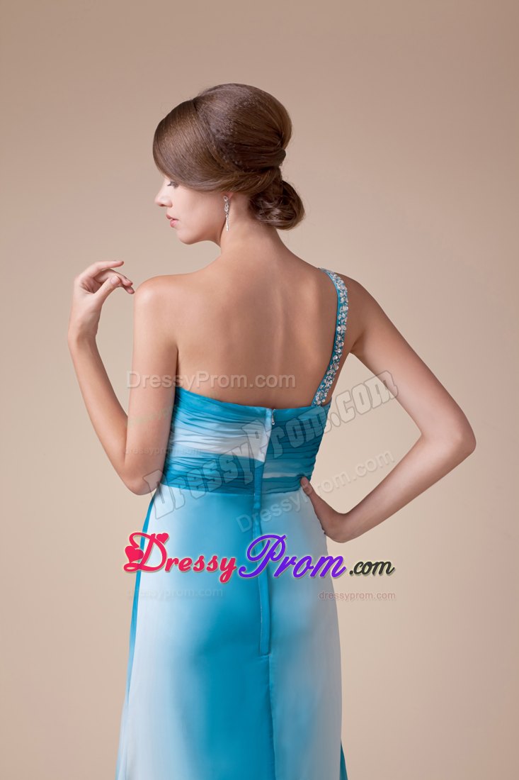 Beading One Shoulder High Slit Prom Celebrity Dress in Ombre Color