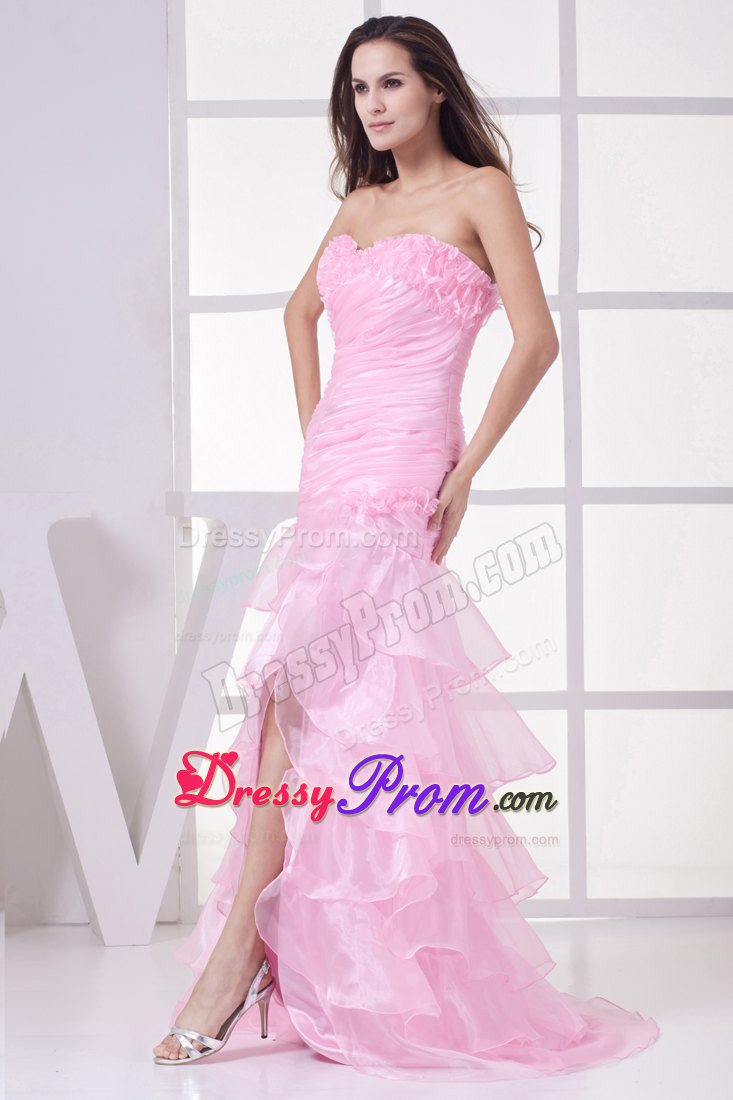 Cheap Slitted Sweetheart Pink Prom Dress for Girls Brush Train
