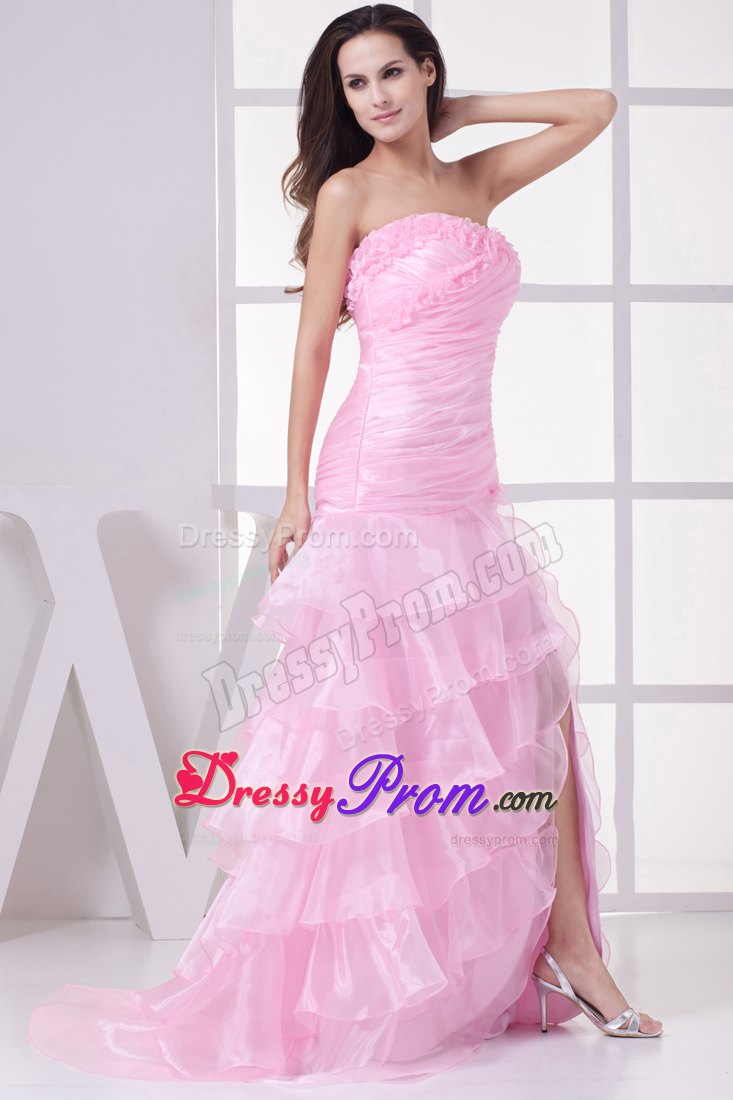 Cheap Slitted Sweetheart Pink Prom Dress for Girls Brush Train