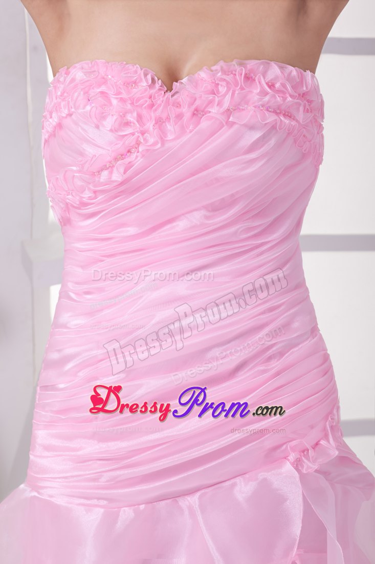 Cheap Slitted Sweetheart Pink Prom Dress for Girls Brush Train