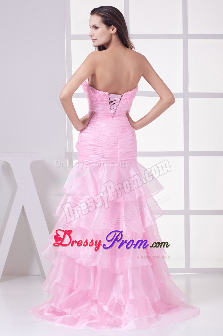 Cheap Slitted Sweetheart Pink Prom Dress for Girls Brush Train