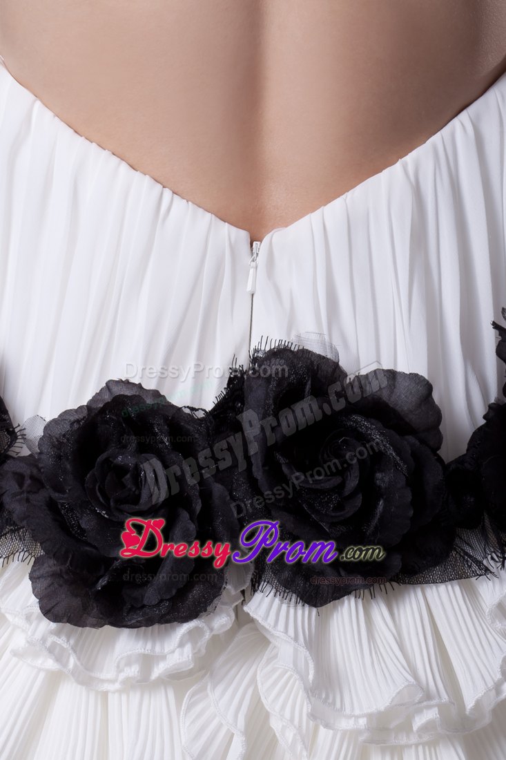 Unique Halter White Brush Train Prom Dress with Flowers