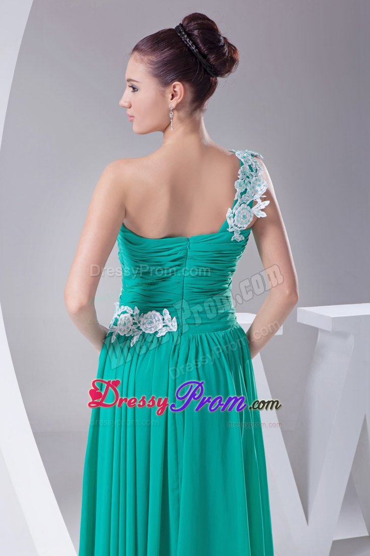 Appliqued One Shoulder Green Prom Celebrity Dress with Ruches
