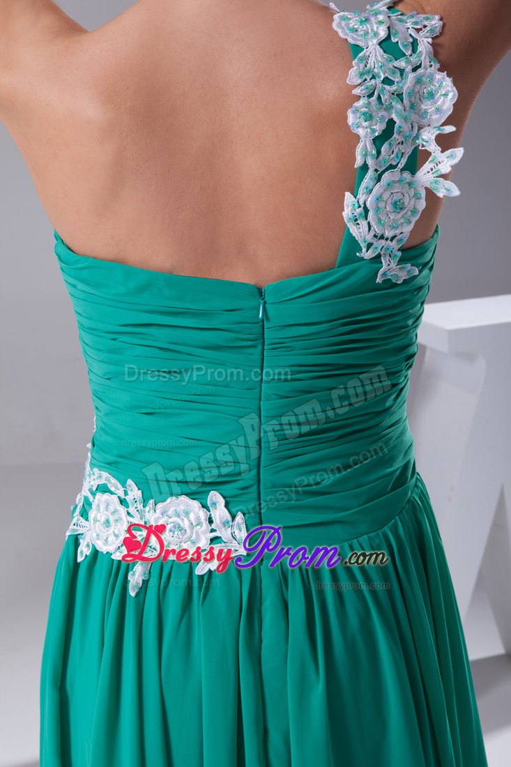 Appliqued One Shoulder Green Prom Celebrity Dress with Ruches