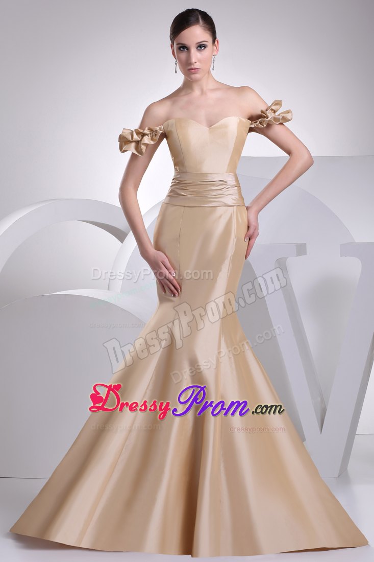 Off The Shoulder Mermaid Champagne Prom Dress Brush Train