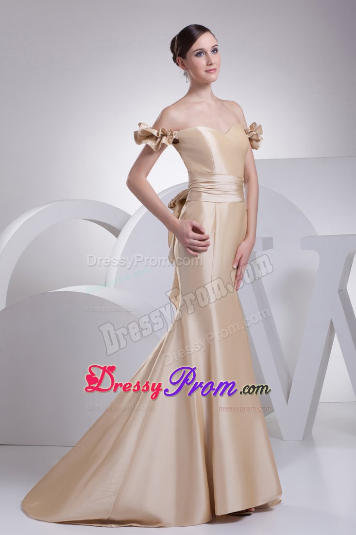 Off The Shoulder Mermaid Champagne Prom Dress Brush Train