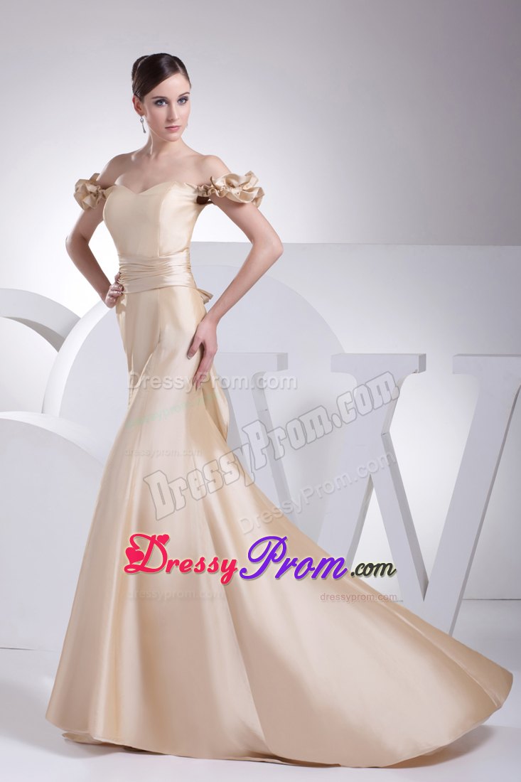 Off The Shoulder Mermaid Champagne Prom Dress Brush Train