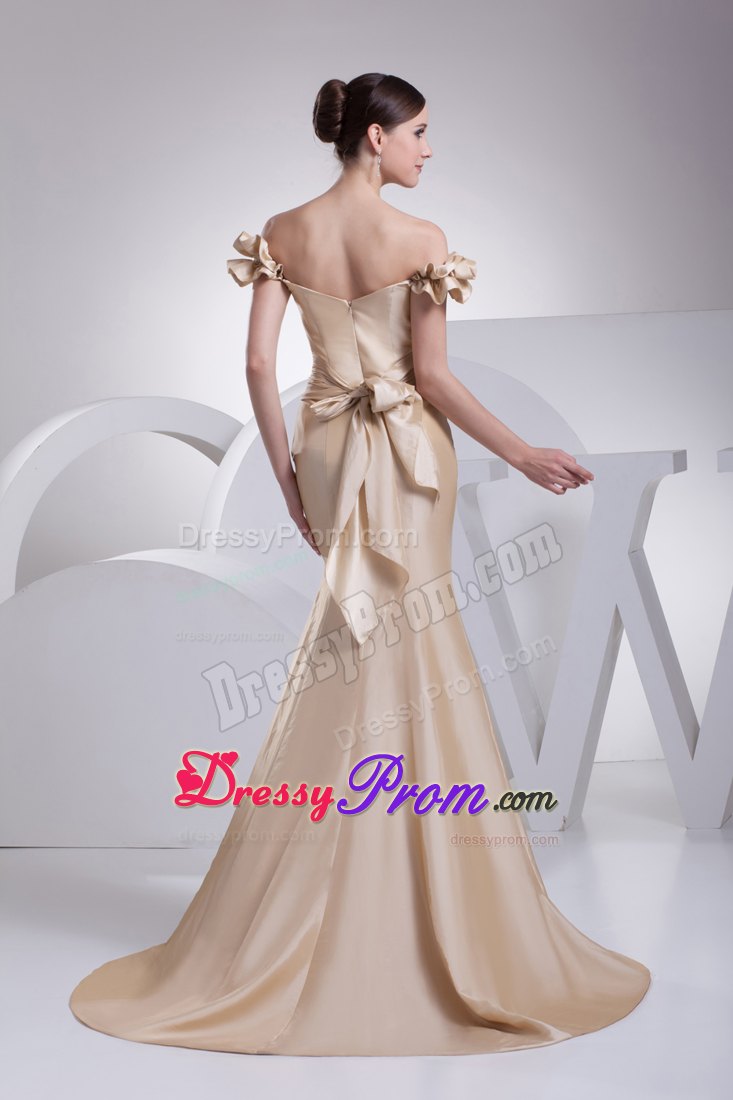 Off The Shoulder Mermaid Champagne Prom Dress Brush Train