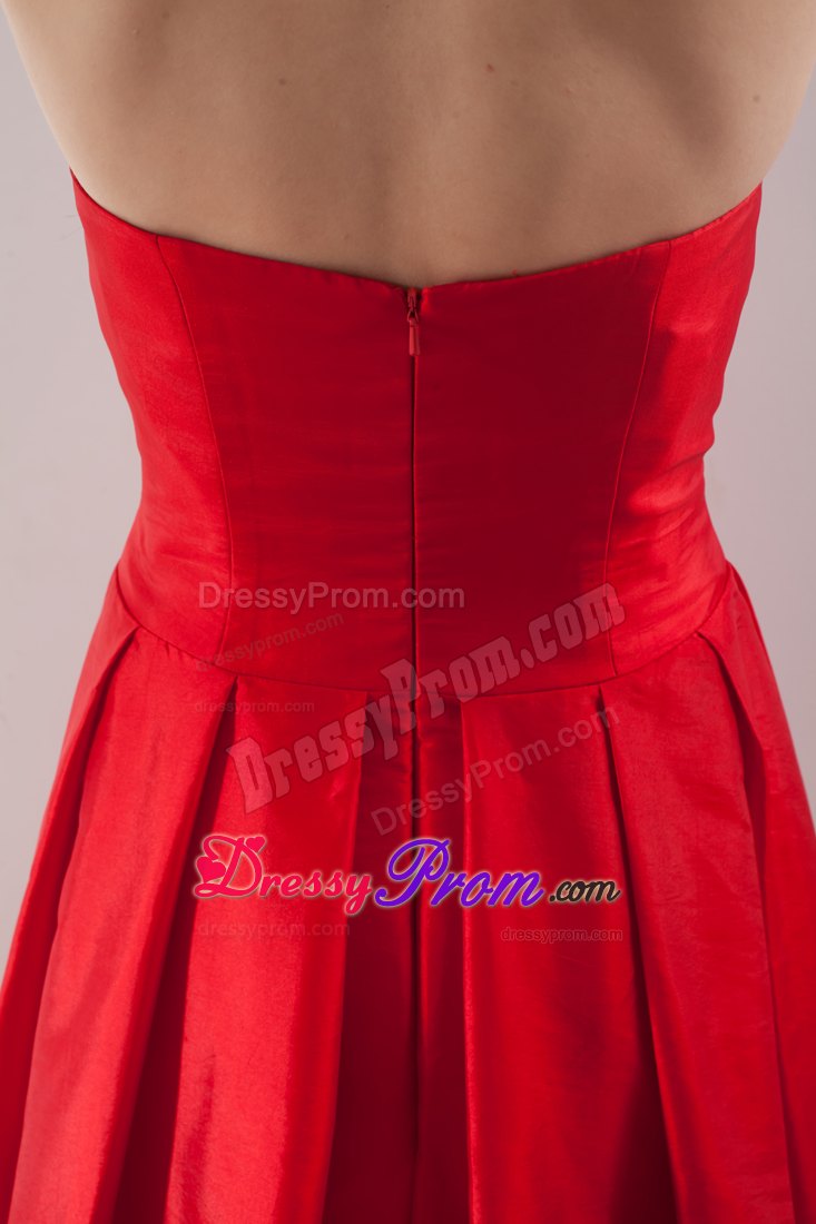 Bowknot Accent Strapless Brush Train Prom Celebrity Dress in Red