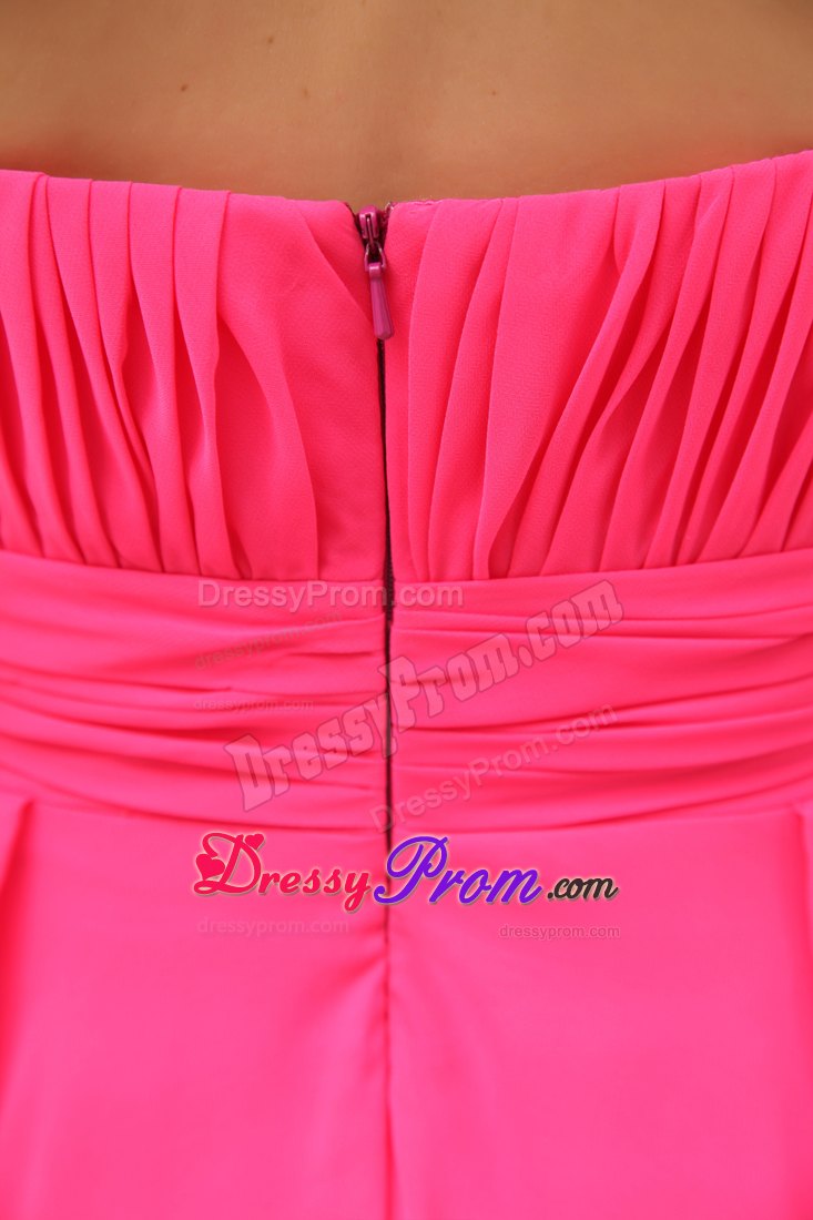 Beaded and Ruched Empire Halter Prom Celebrity Dress in Hot Pink