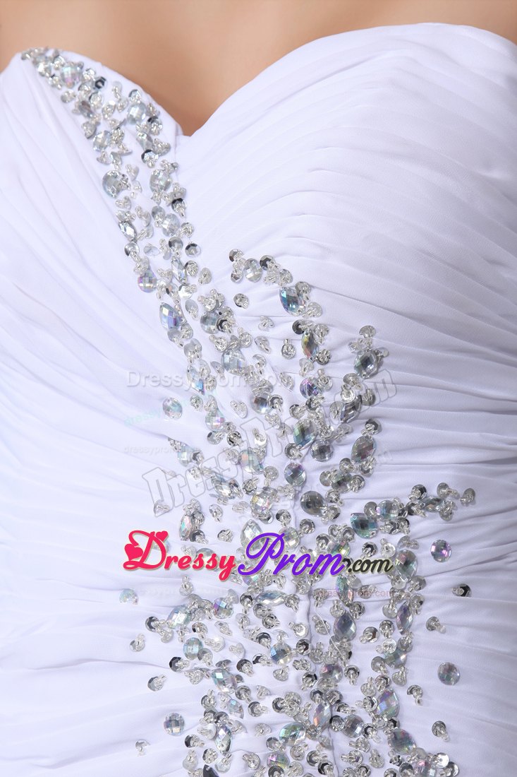 Sweetheart Brush Train Beaded Ruffled Prom Gowns in White