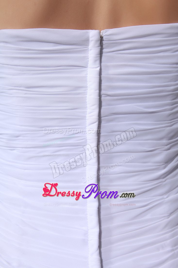 Sweetheart Brush Train Beaded Ruffled Prom Gowns in White
