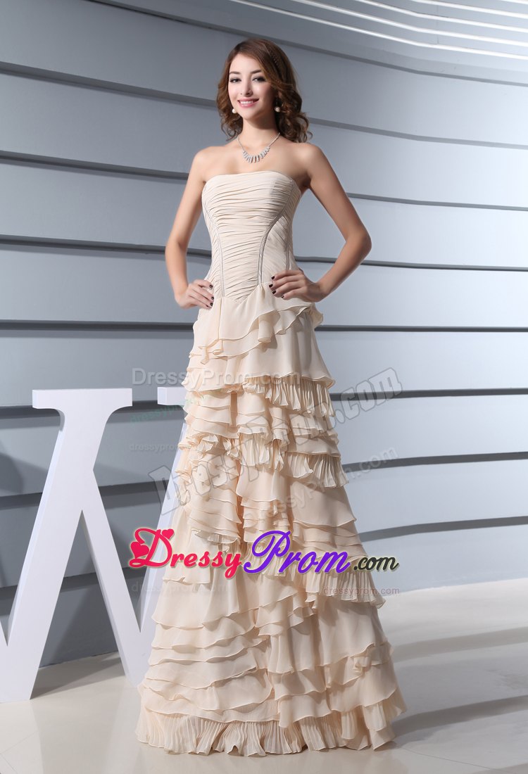2013 Cheap Champagne Long Prom Dress with Ruffled Layers