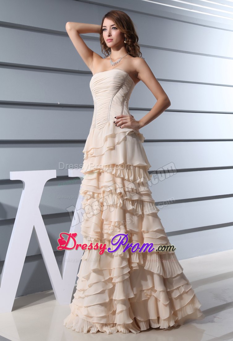 2013 Cheap Champagne Long Prom Dress with Ruffled Layers