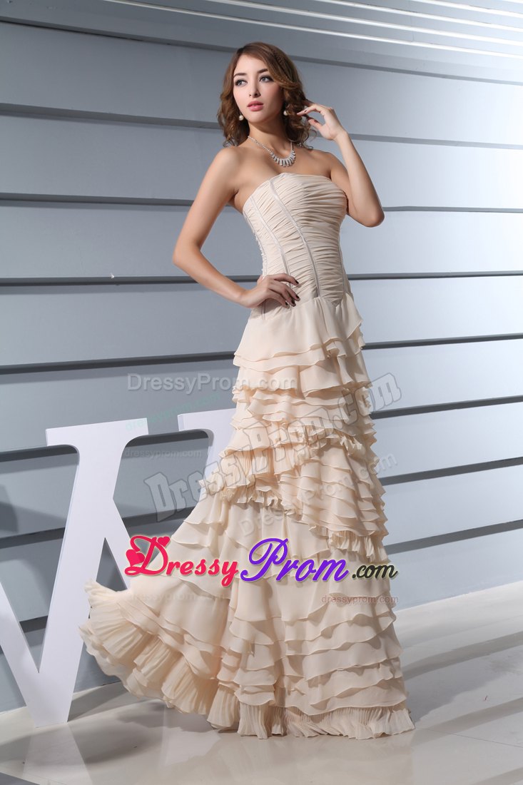 2013 Cheap Champagne Long Prom Dress with Ruffled Layers