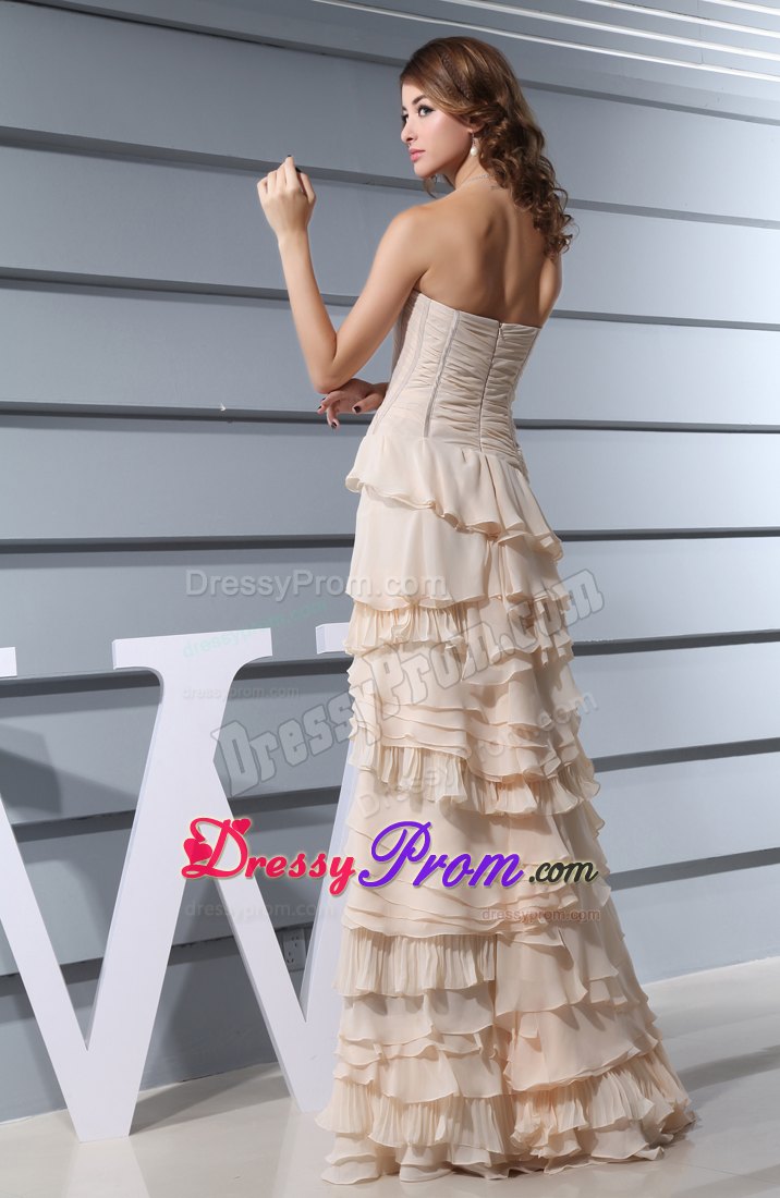 2013 Cheap Champagne Long Prom Dress with Ruffled Layers