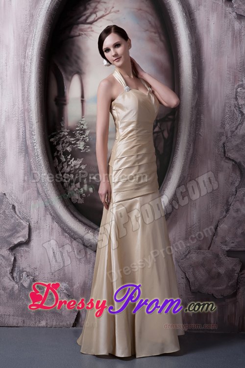 A-line Halter Top Floor-length Champagne Prom Gowns in Arizona