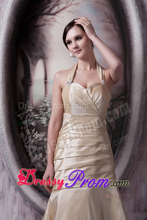 A-line Halter Top Floor-length Champagne Prom Gowns in Arizona