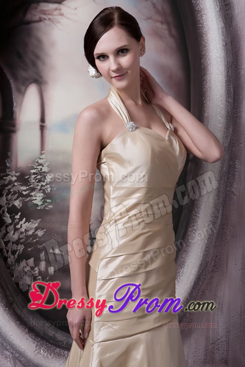 A-line Halter Top Floor-length Champagne Prom Gowns in Arizona