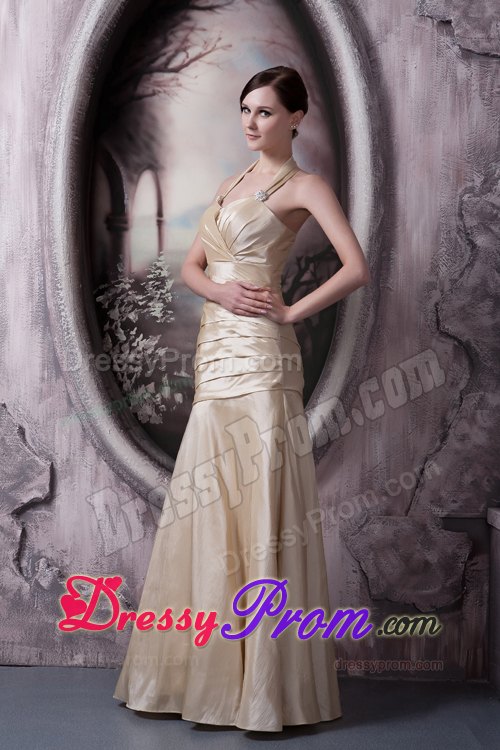 A-line Halter Top Floor-length Champagne Prom Gowns in Arizona