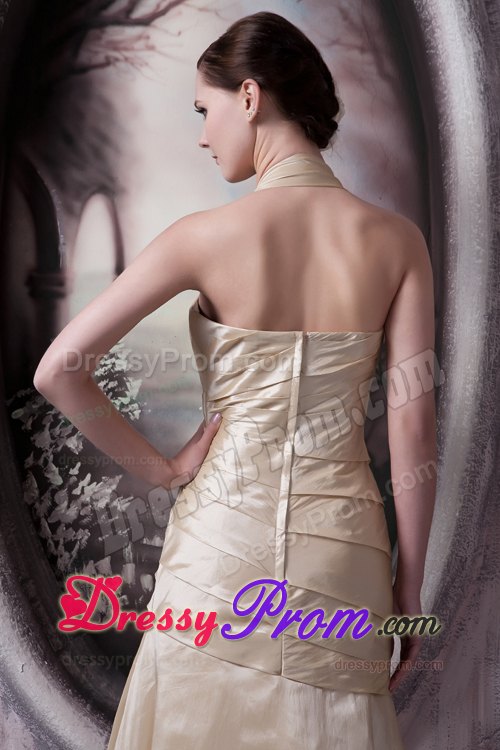 A-line Halter Top Floor-length Champagne Prom Gowns in Arizona
