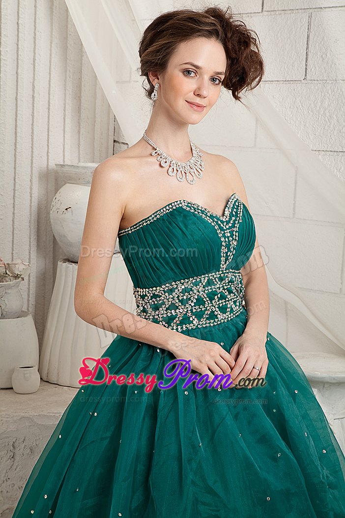 Green A-line Beaded Organza Prom Holiday Dresses of Floor Length