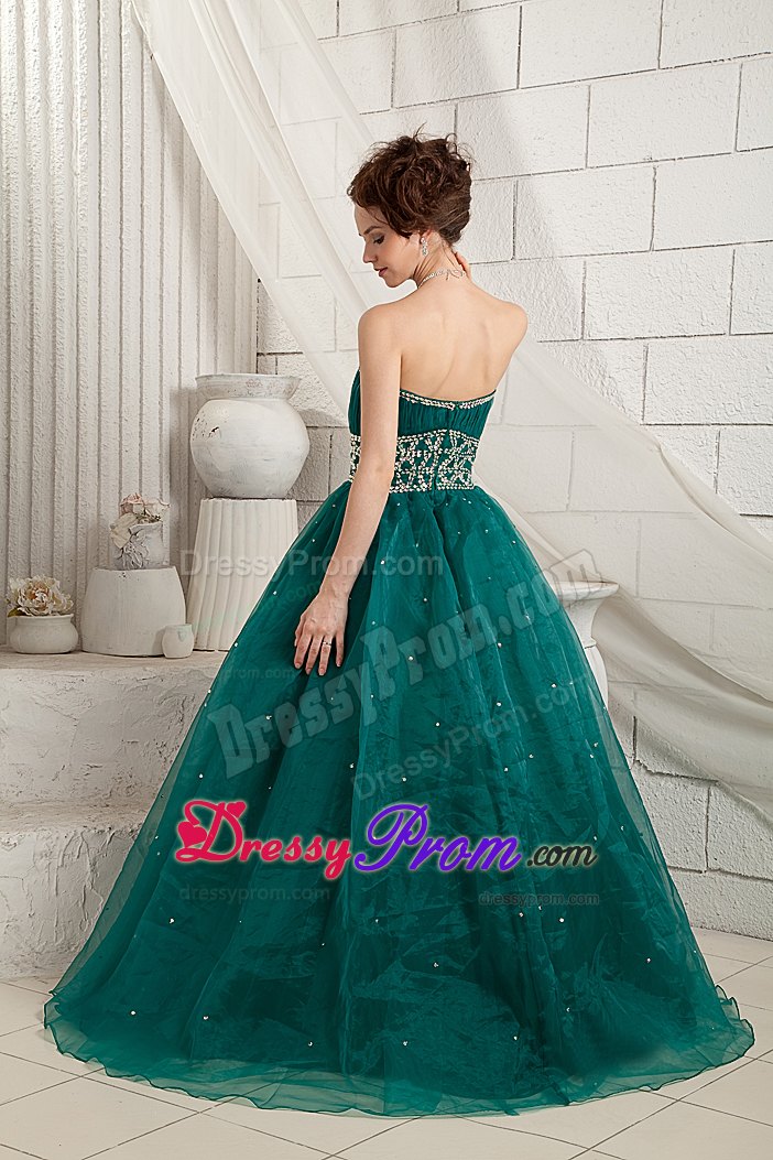 Green A-line Beaded Organza Prom Holiday Dresses of Floor Length