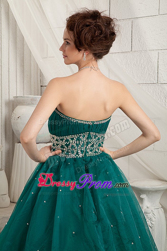 Green A-line Beaded Organza Prom Holiday Dresses of Floor Length