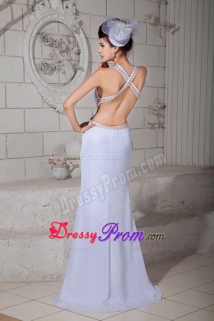 Beaded and Ruched V-neck Prom Holiday Dress with Criss Cross Back