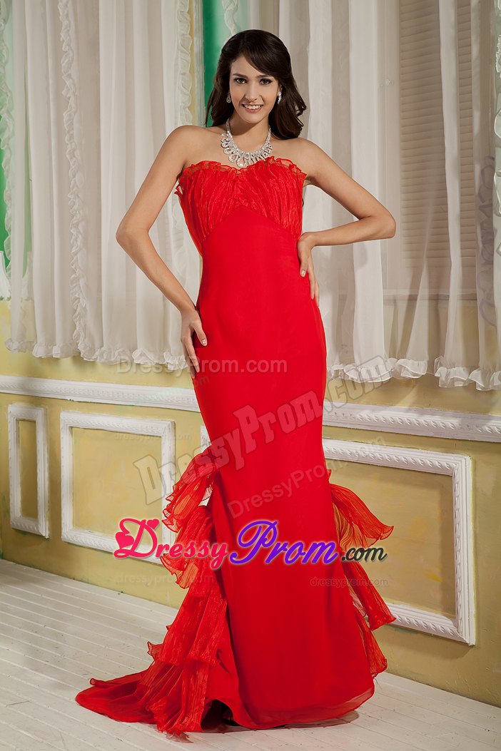 Alaska Popular Red Mermaid Sweetheart Brush Train Prom Gowns