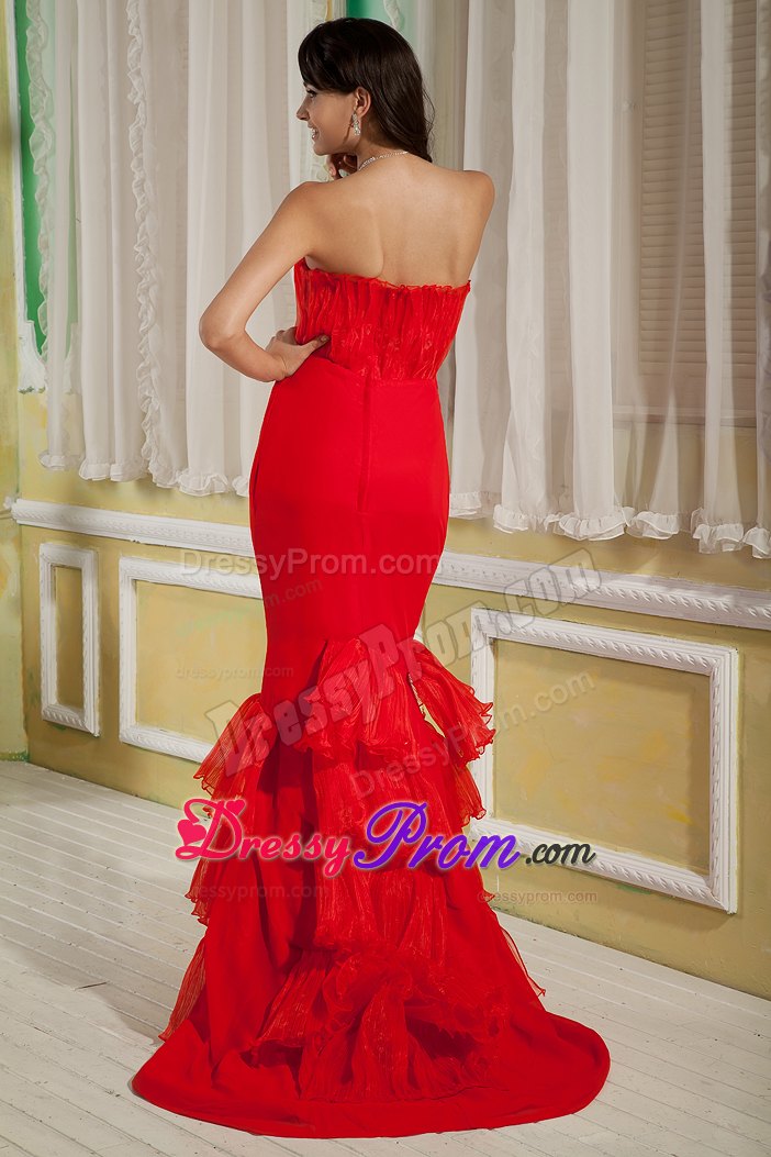 Alaska Popular Red Mermaid Sweetheart Brush Train Prom Gowns