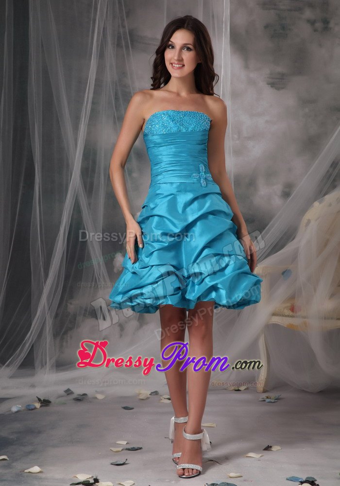 Beading and Pick ups Accent Mini Prom Evening Dress in Baby Blue