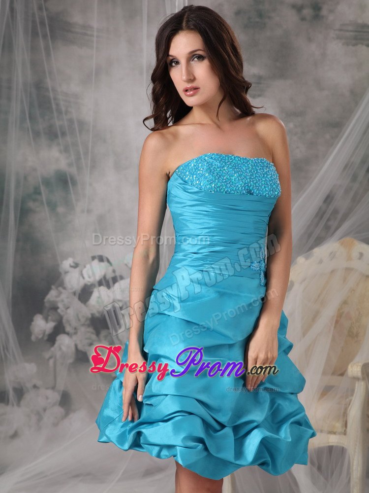 Beading and Pick ups Accent Mini Prom Evening Dress in Baby Blue