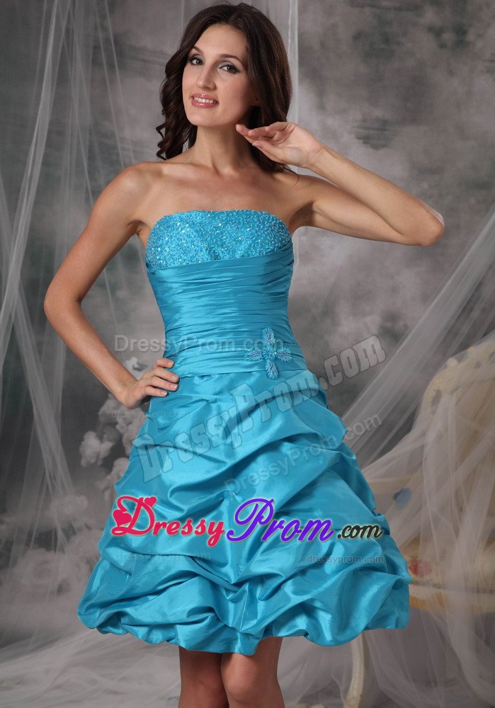 Beading and Pick ups Accent Mini Prom Evening Dress in Baby Blue