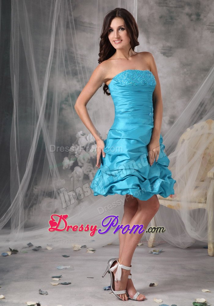Beading and Pick ups Accent Mini Prom Evening Dress in Baby Blue