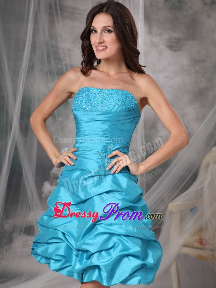 Beading and Pick ups Accent Mini Prom Evening Dress in Baby Blue