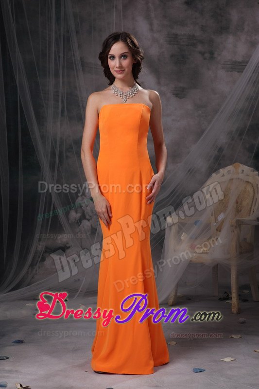 Simple Orange Strapless Column Prom Evening Dress of Floor Length