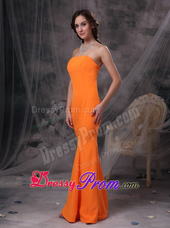Simple Orange Strapless Column Prom Evening Dress of Floor Length