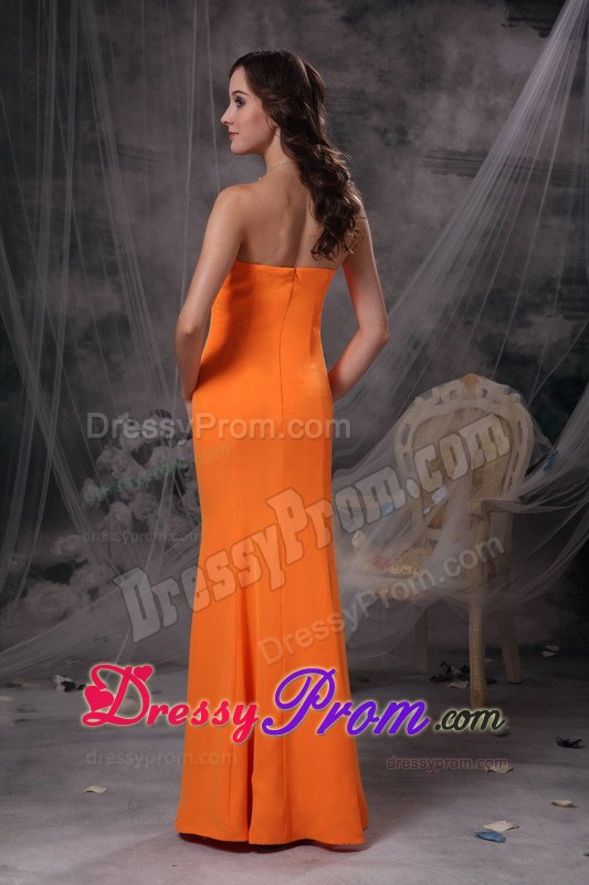Simple Orange Strapless Column Prom Evening Dress of Floor Length