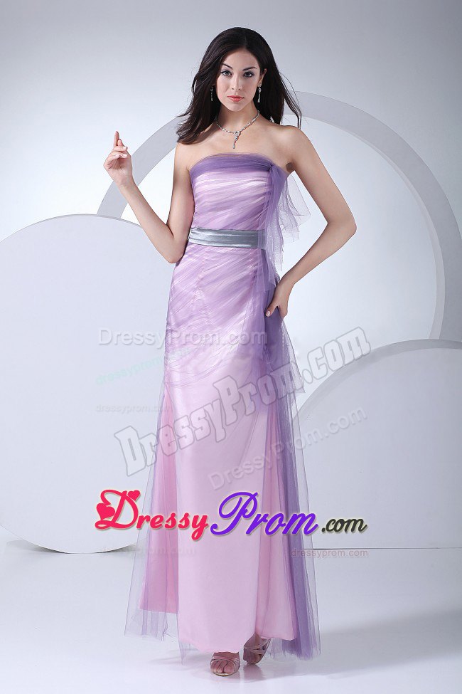 Taffeta Tulle Strapless Pink Long Prom Dress for Girls Wholesale