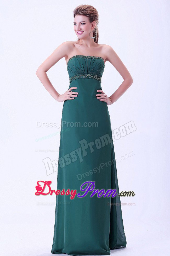 Beaded and Ruched Strapless Prom Evening Dress in Peacock Green