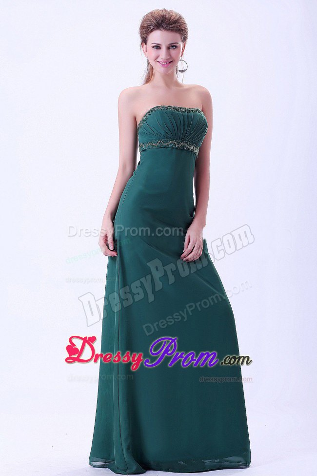 Beaded and Ruched Strapless Prom Evening Dress in Peacock Green