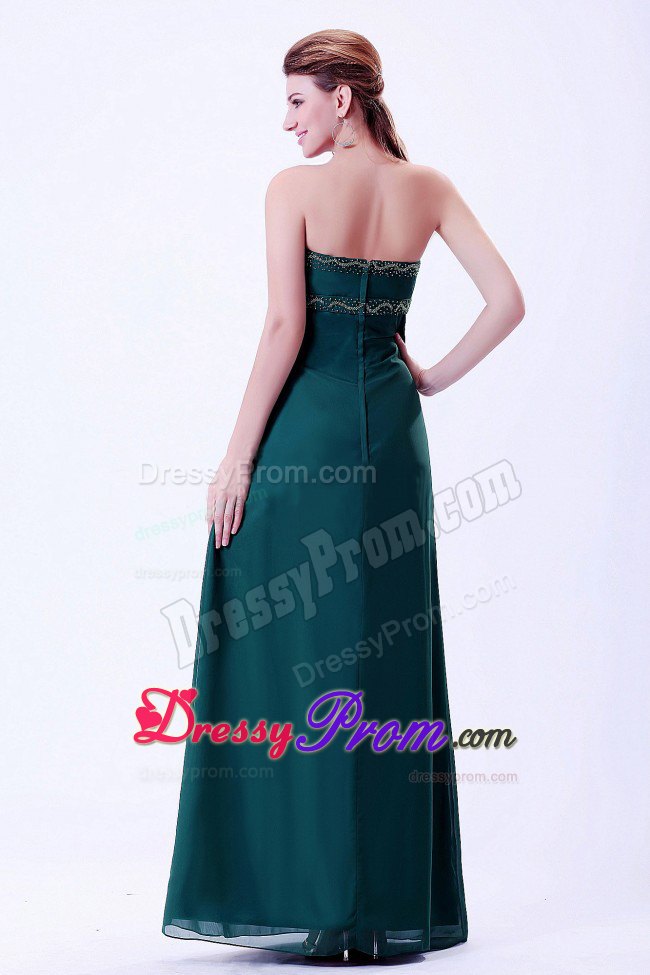 Beaded and Ruched Strapless Prom Evening Dress in Peacock Green