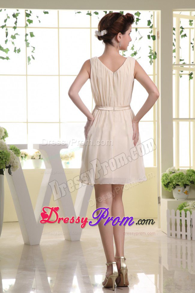 Champagne Scoop Chiffon Prom Holiday Dress with Belt and Ruches