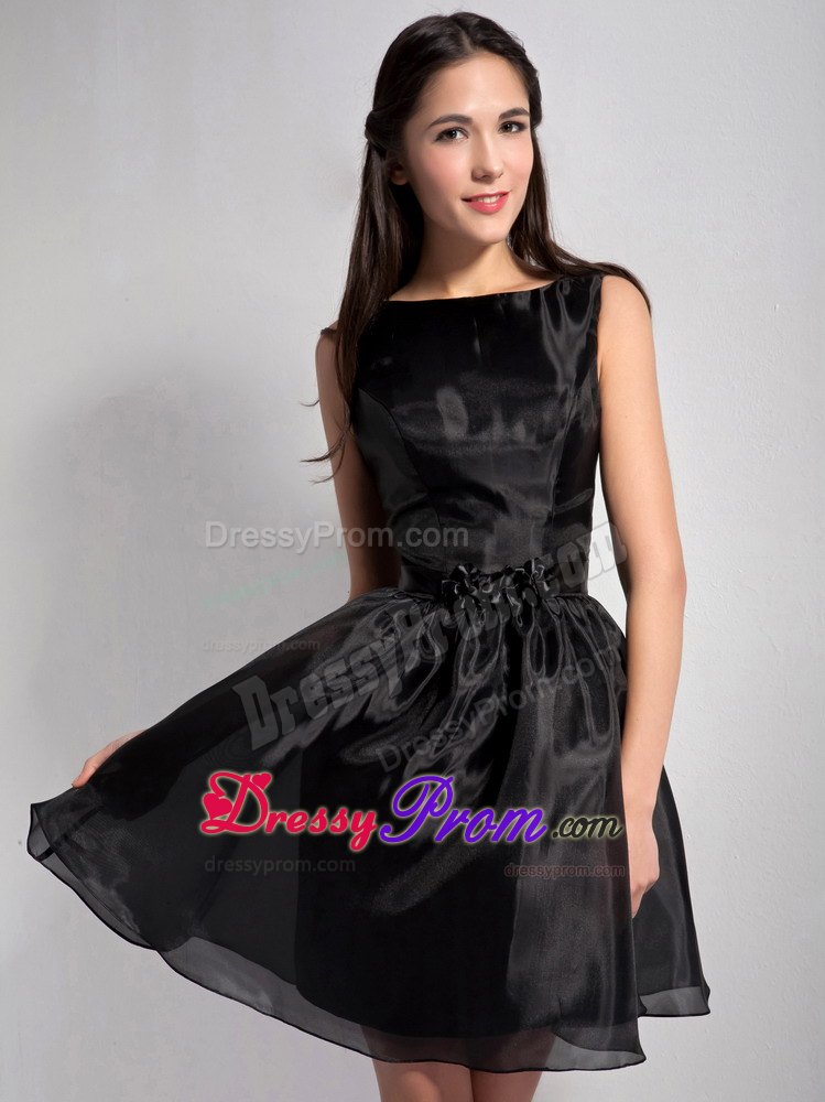 Black Bateau Organza Prom Evening Dress of Mini Length on Promotion