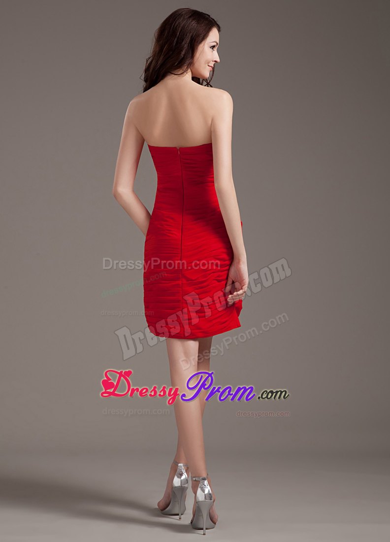 Red Column Mini Chiffon Prom Holiday Dress with Beading and Ruches