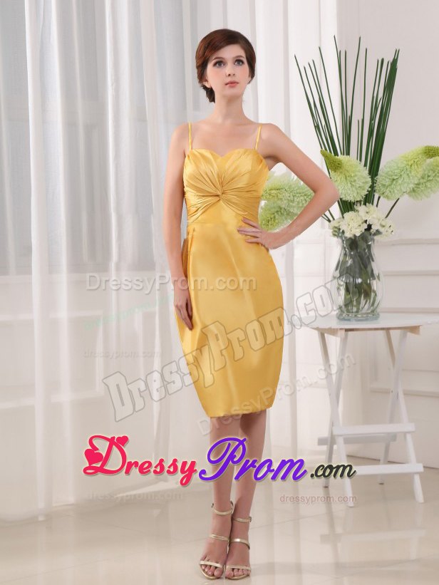Ruched Short Gold Prom Evening Dress with Spaghetti Straps 2013